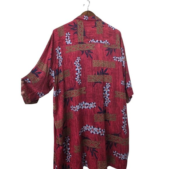 Dámante Rayon Y2K Hawaiian Shirt Men Sz  XLT Raspberry Floral Barkcloth Look - Picture 10 of 10
